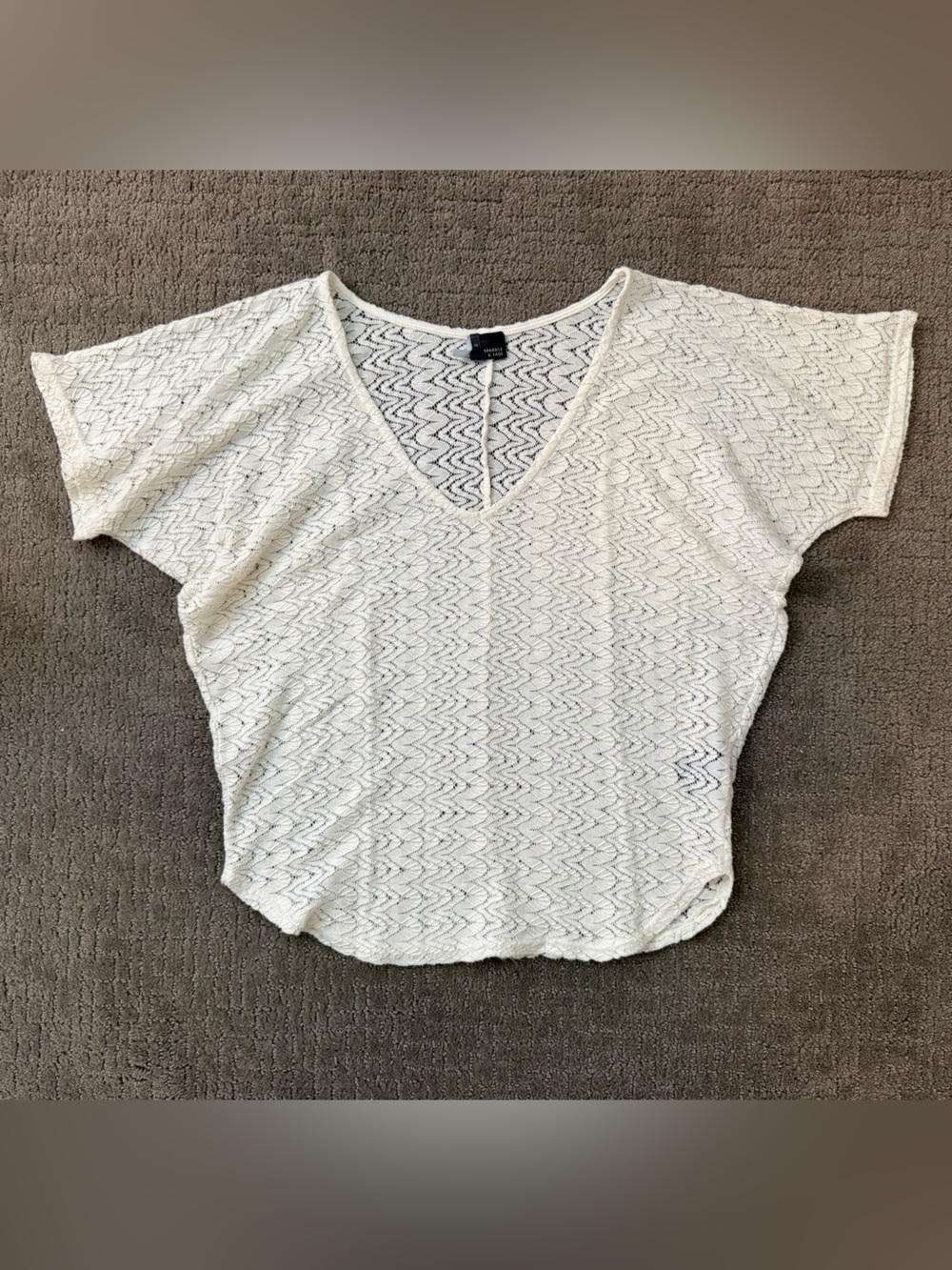 EUC Anthropologie “Sparkle & Fade” Cream Lace Boho Top, Sz XS